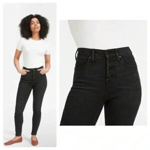 Everlane High Rise Skinny Button Fly Washed Black Sz 26